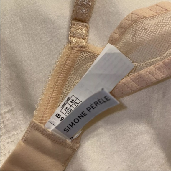 Simone Perele Bra 32B Promesse 3D Spacer Plunge 12H316 Petal Peach Nude Lace New - Picture 7 of 14